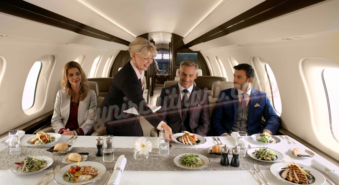 In-flight private jet catering